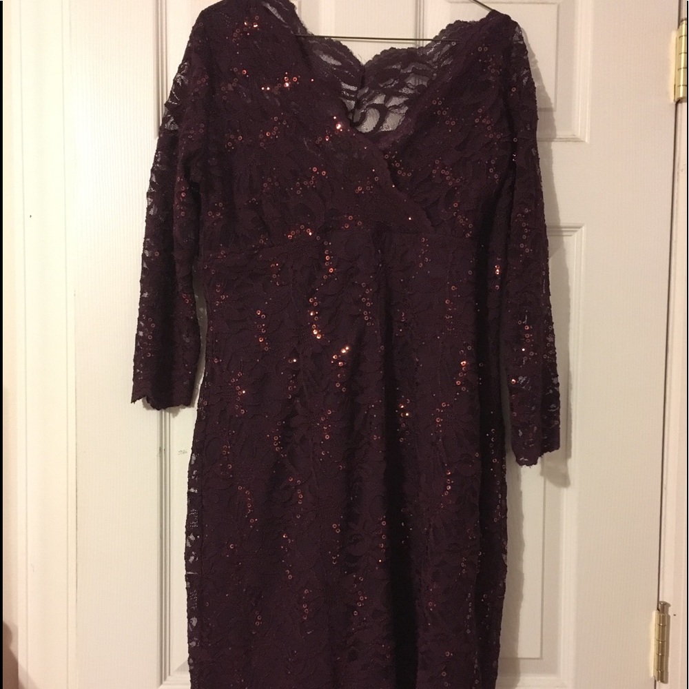 Blu Sage 3/4 sleeve plum lace dress with sequins
